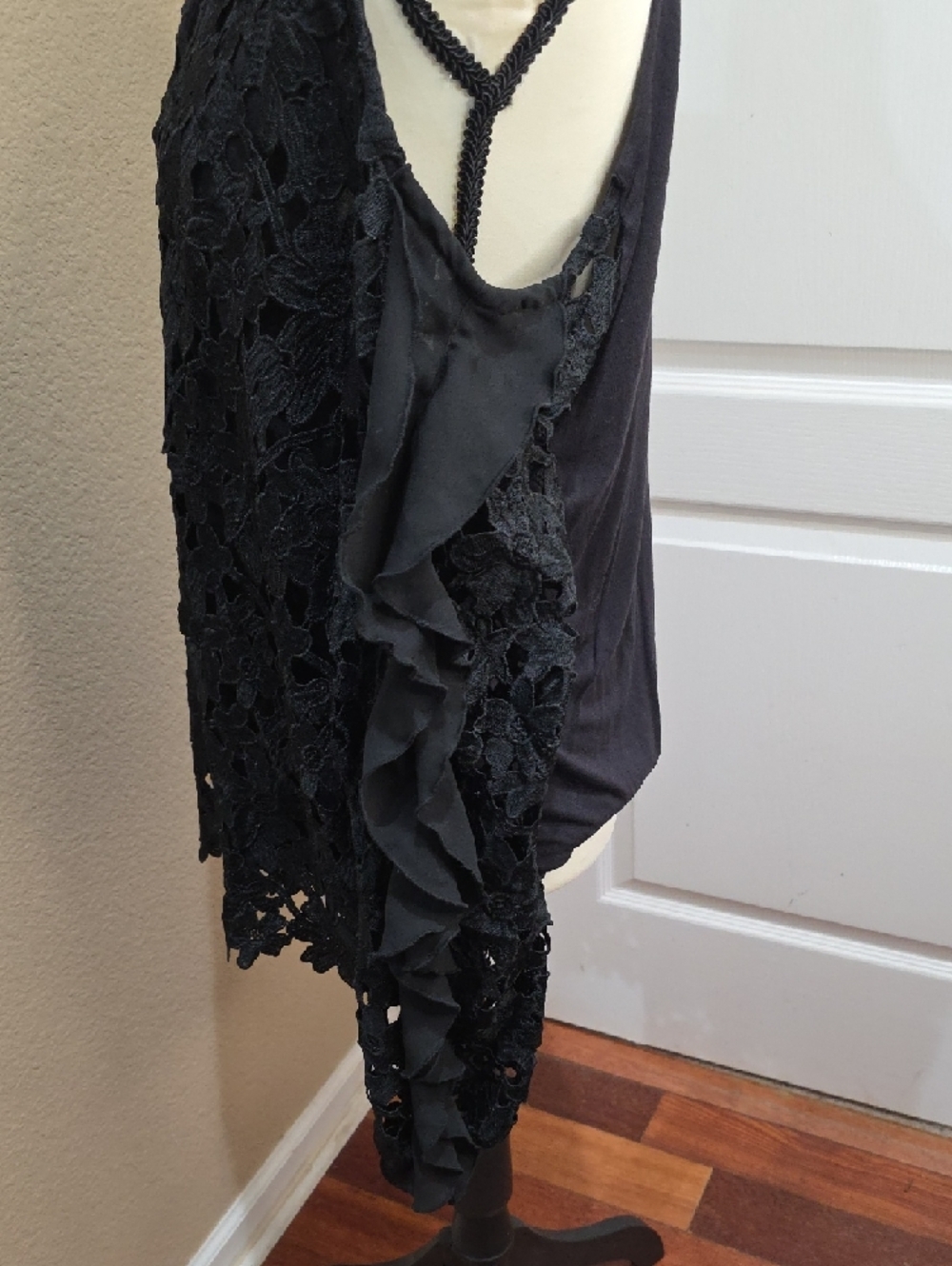 INC International Concepts Black Floral Lace Cold-Shoulder Blouse - Picture 3 of 12